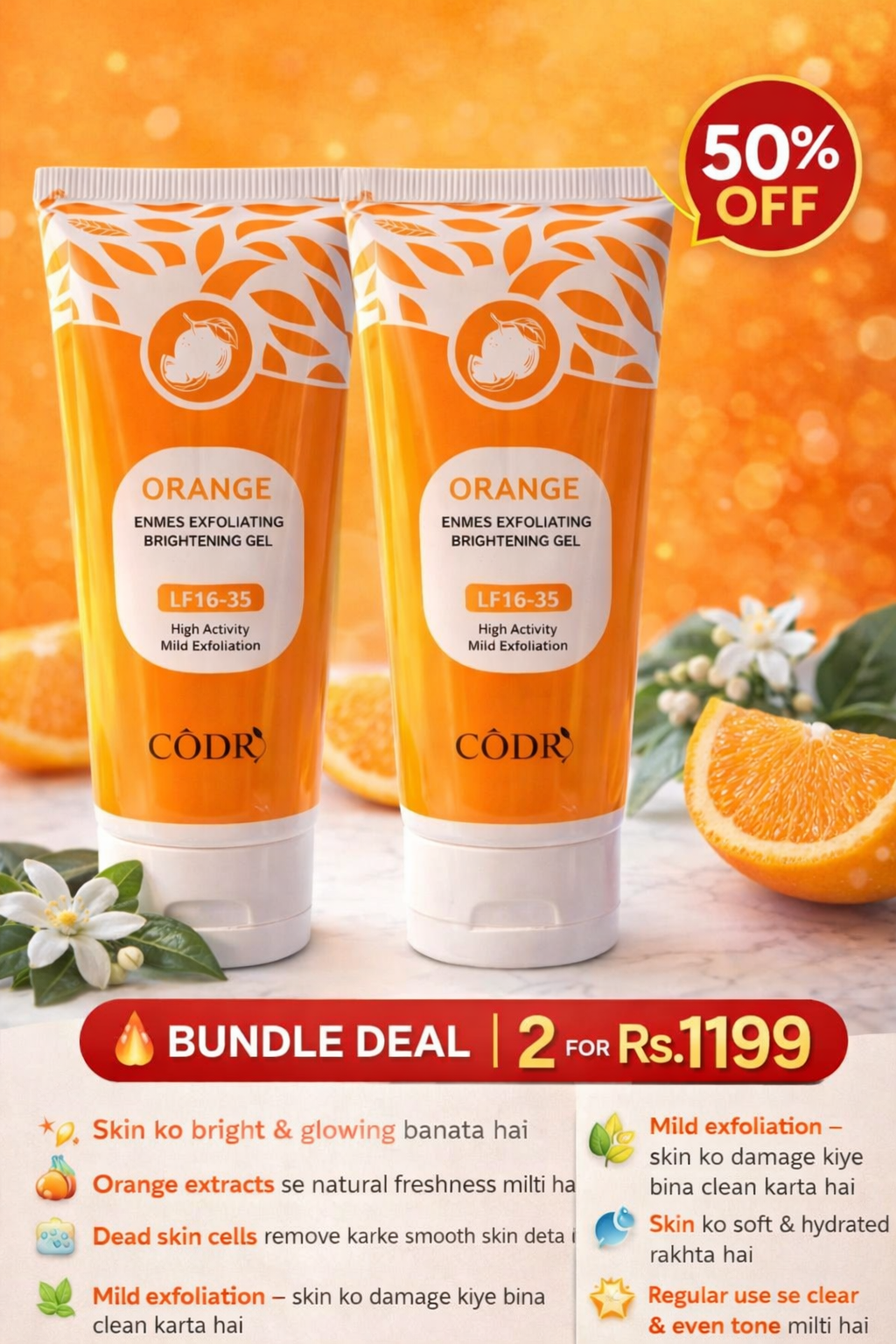 BUNDLE CODRA Orange Enzymes Exfoliating Brightening Gel LF16-35 | Natural Face Scrub |